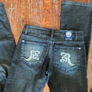 ROCK & REPUBLIC Jeans BLACK RINSE Bootcut * SILVER thick EMBROIDER POCKETS * 26